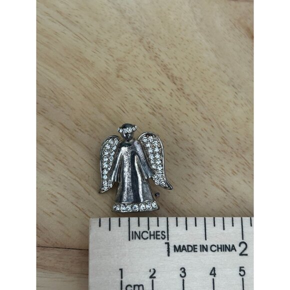 Vintage Monet Angel Brooch With Rhinestones - Silver Tone Pin - Sparkling Wings - Picture 4 of 4